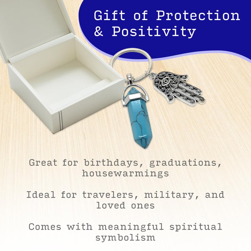 LUCKBOOSTIUM Hamsa Hand Evil Eye Keychain Charm, Crystal Key Holder, Bag Ring Decoration, Protection Amulet with Gemstone Accents for Luck, Healing & Positive Energy - Blue Turquoise (1.5â€x3â€) - Image 3